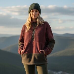 Indigenous Burgundy and Olive Zip-Up Sweater